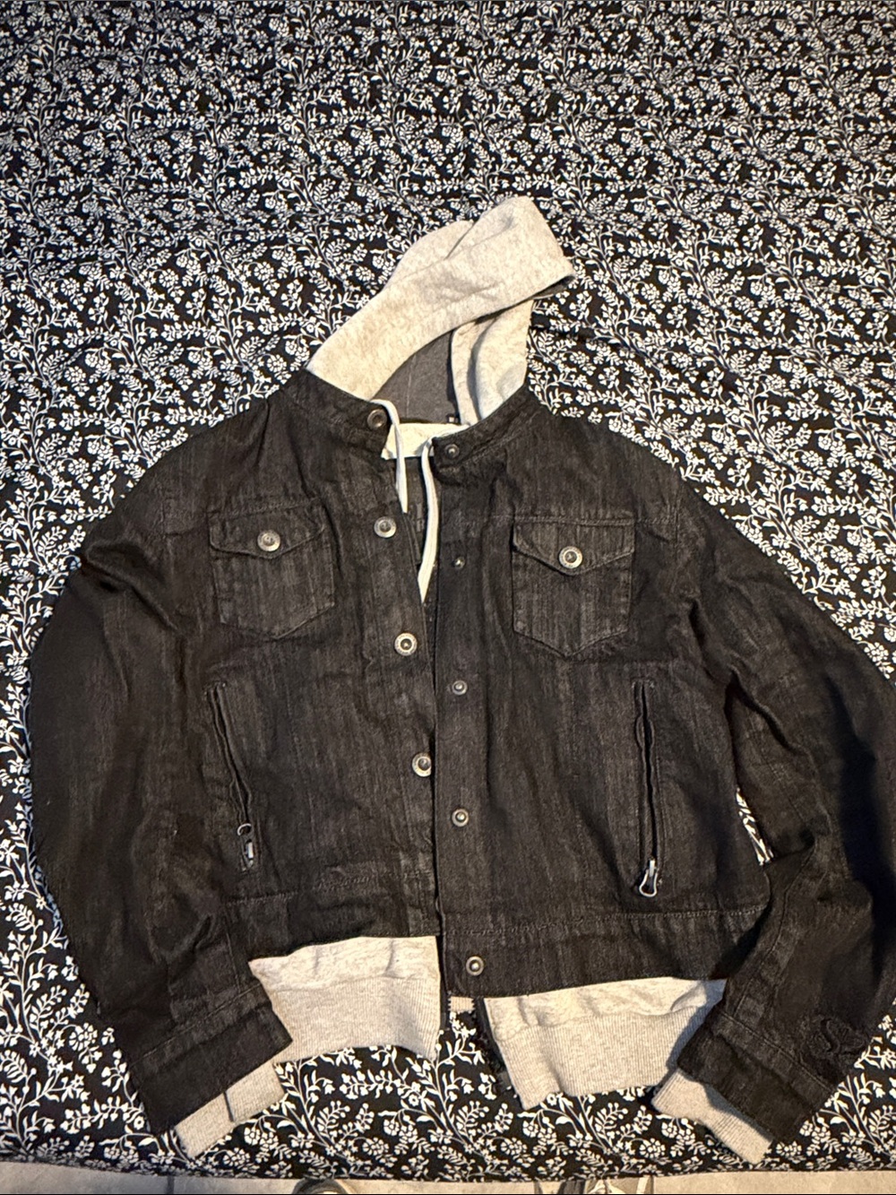 Womens Speed & Strength Armoured black Motorcycle Hooded Jean Jacket SizeL